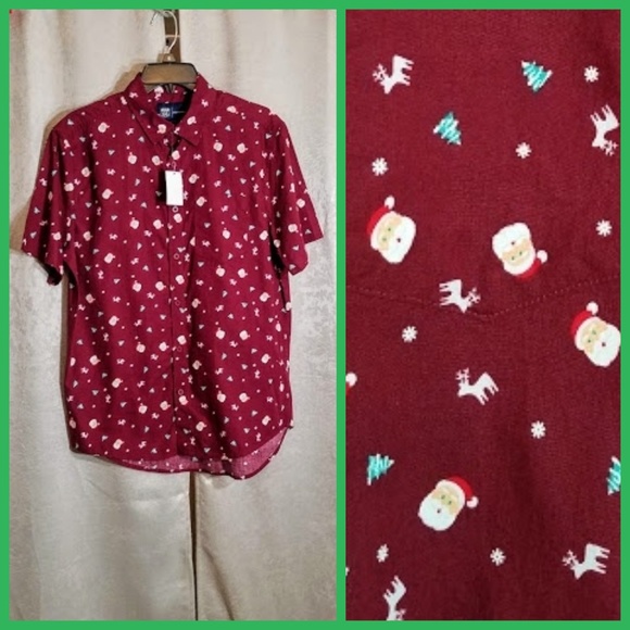 NWT Men's Santa Button Up Short Sleeve Shirt - Picture 1 of 6